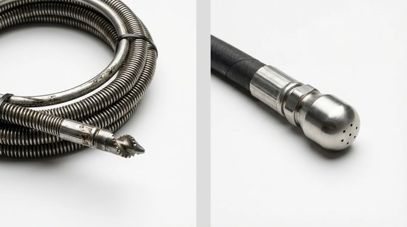 Drain snake cable and hydro jetting nozzle used for drain cleaning in Arlington, GA