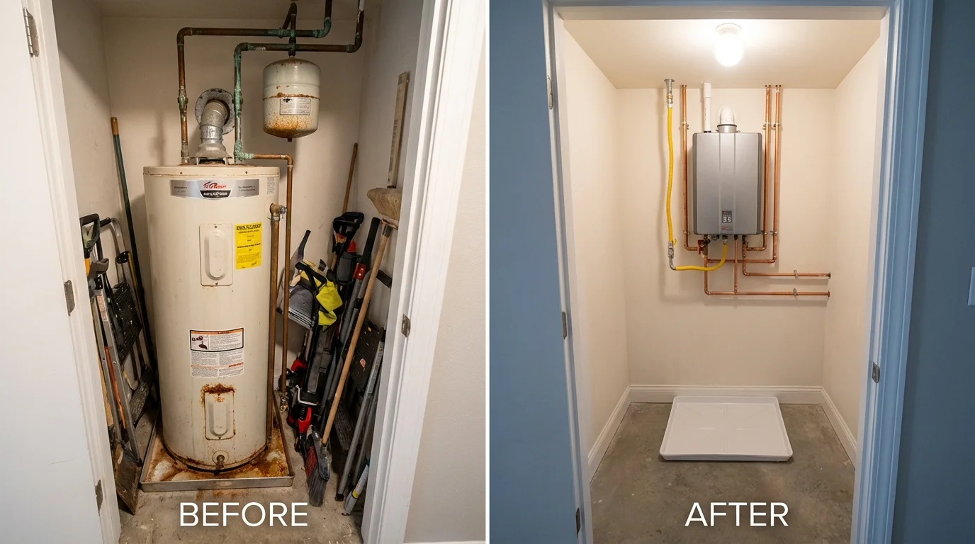 Tank water heater versus wall-mounted tankless unit comparison for Arlington, GA homeowners