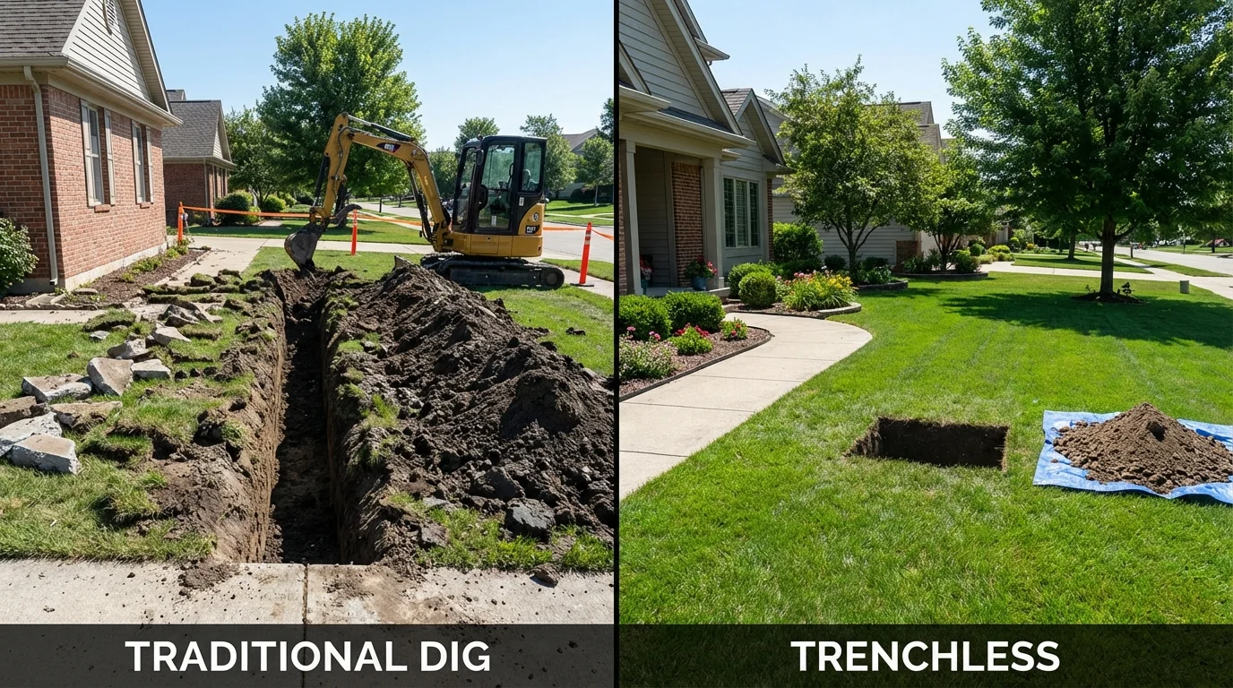 Trenchless sewer repair with minimal yard damage versus traditional excavation in Arlington, GA